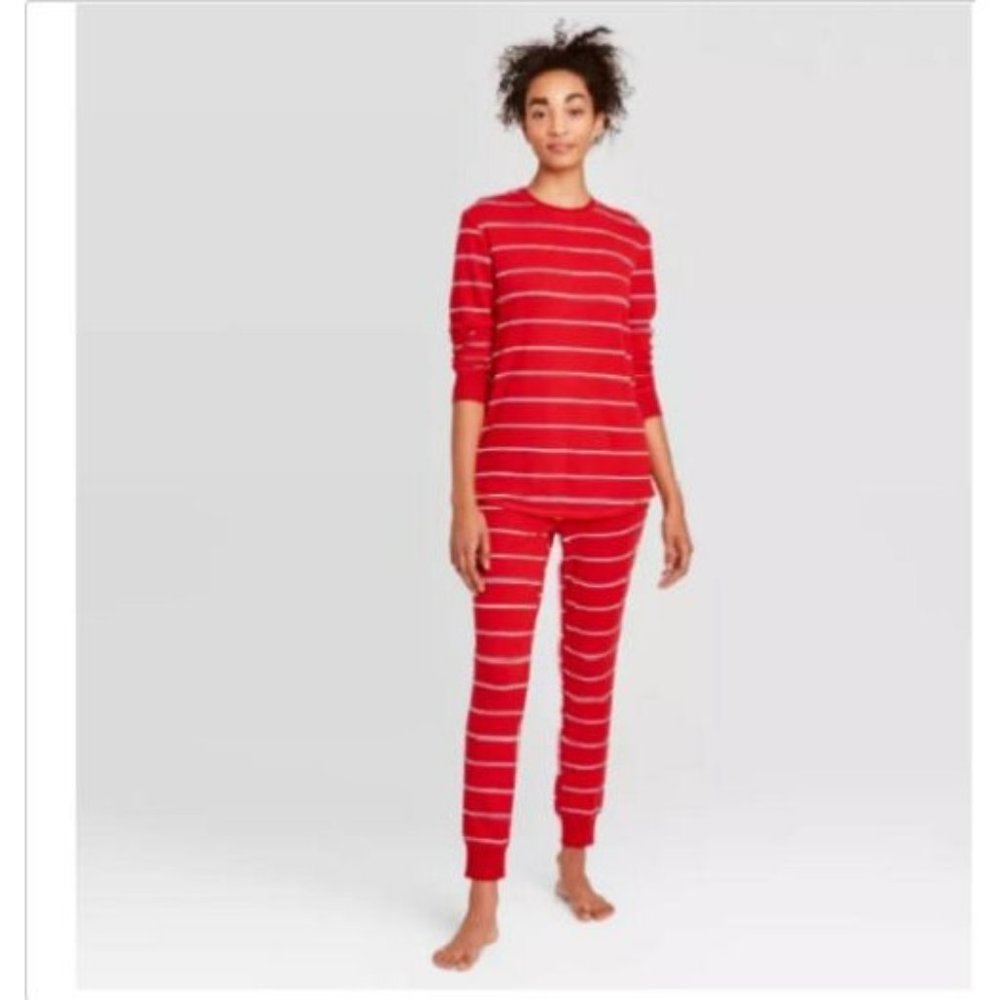 Women's Striped Thermal Pajama Set - Stars Above™ Red S Small
